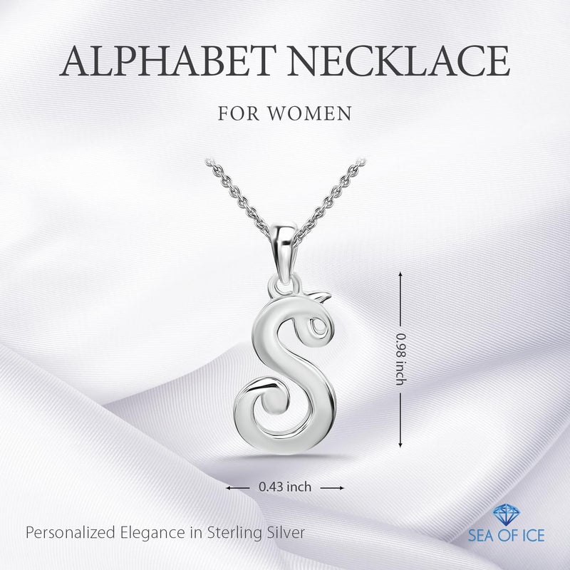 SEA OF ICE Sterling Silver Necklace, Personalized Initial Pendant, 18 inches Chain, Women's Accessory, Elegant Jewelry for Unisex - Image 2